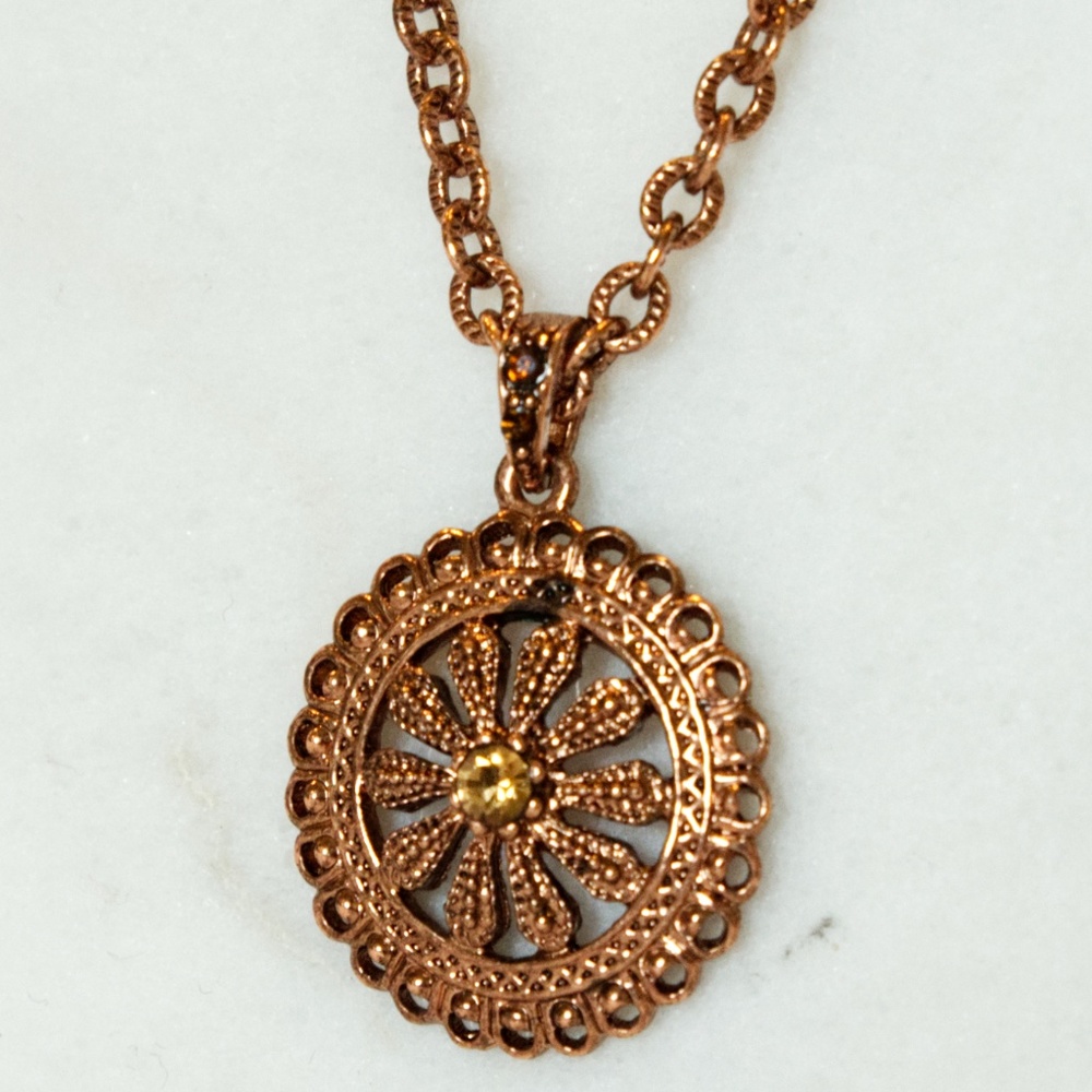 1928 Copper Pendant with Amber stone